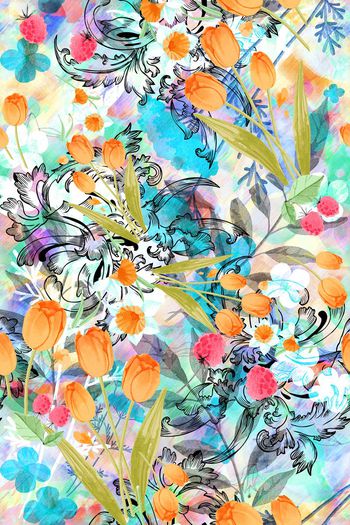 388625-春夏女装枝叶草莓水果清新郁金香组合