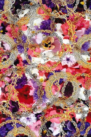 389925-欧式金色花环花边圆形花框田园花卉组