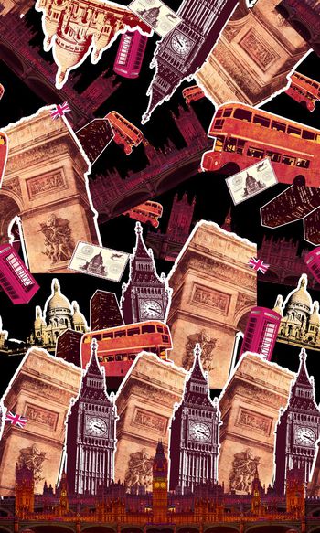 390249-欧洲建筑拼接女装印花图案