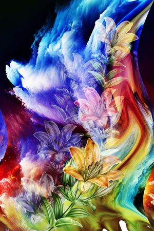 涂鸦渐变花卉定位印花华亿平台图片