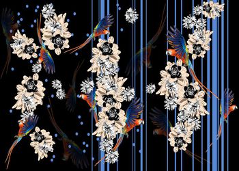 390602-条纹花卉花鸟组合服装华亿平台系列