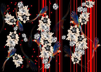 390603-条纹花卉花鸟组合服装华亿平台系列