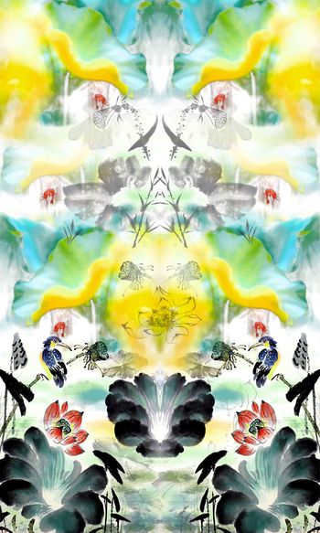 390804-荷花鸟中国水墨风格女装印花