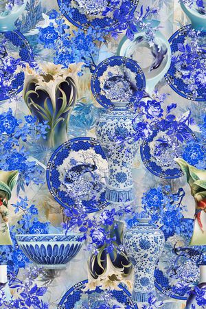 青花瓷印花华亿平台图片