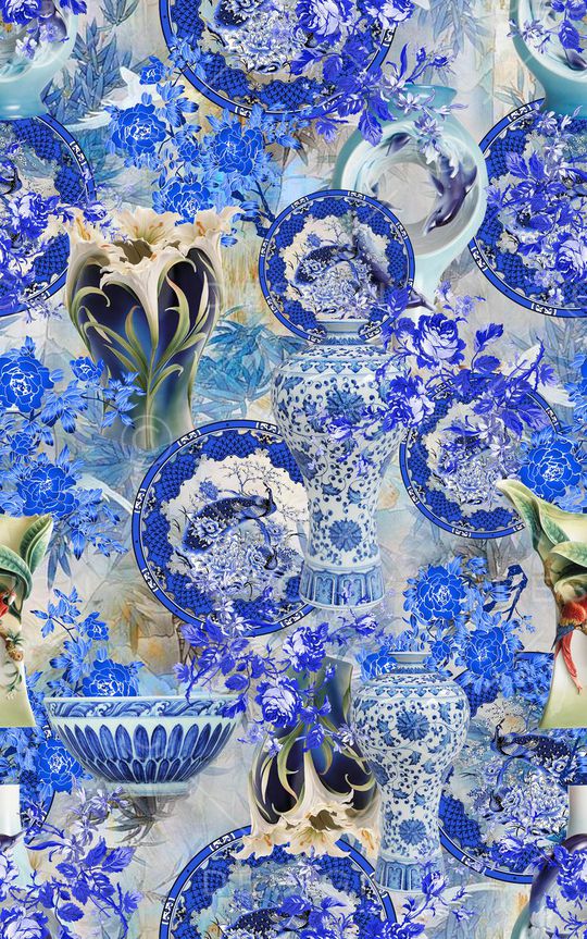 青花瓷印花华亿平台图片