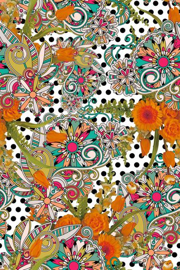 391074-花卉欧式花纹波点组合