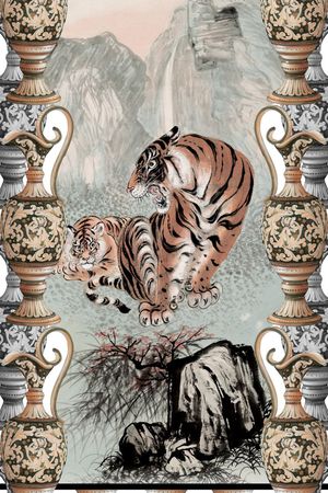 大气手绘动物定位印花华亿平台图片