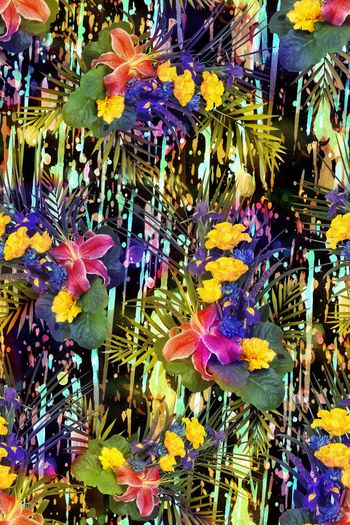 391705-水彩底纹热带写实花卉花朵组合