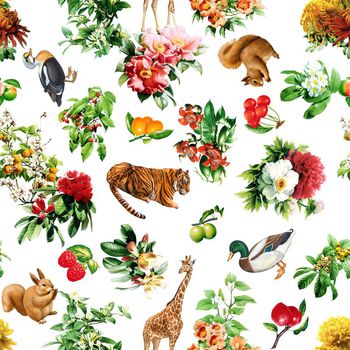 391836-清新动物花卉水果组合