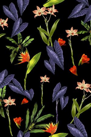 热带花卉印花华亿平台图片