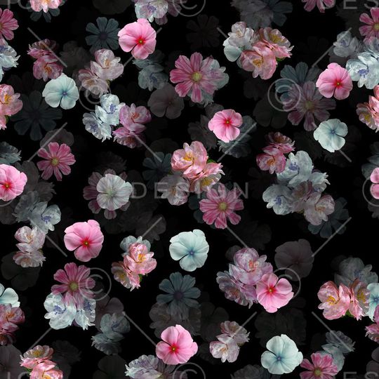 黑底碎花花卉组合印花华亿平台图片