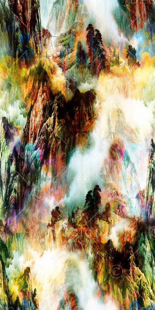 山水画 数码印花华亿平台图片