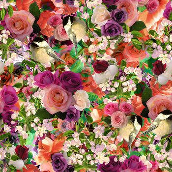 392511-玫瑰 +花鸟