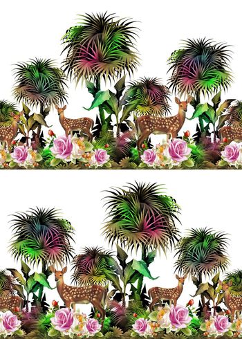 392531-热带花丛和鹿