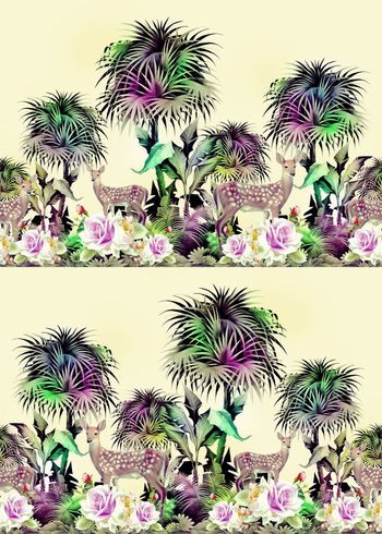 392533-热带花丛和鹿