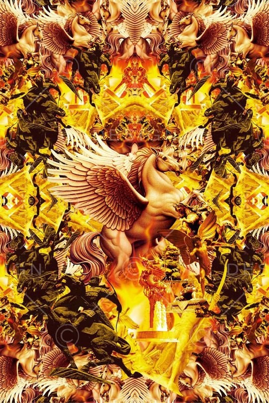 复古中世纪飞马古建筑印花华亿平台图片