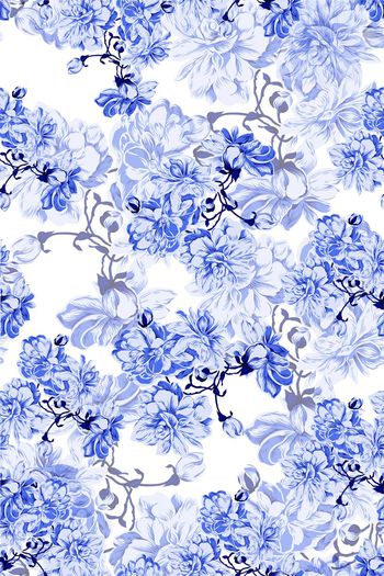 393585-青花，多配色，分层花卉蓝色，粉色，