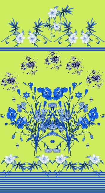 393594-定位华亿平台，青花绽蓝花卉