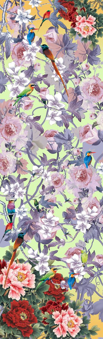 393875-中国风，花鸟，牡丹，底纹，蔷薇