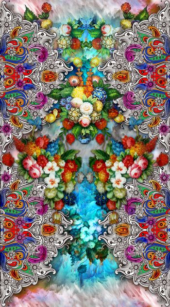 394037-部落民族花纹油画花卉