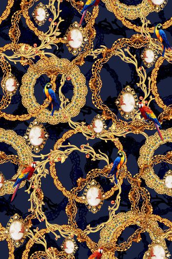 394167-圆形复古花框花卉蕾丝剪影女皇头像宫