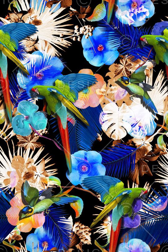 数码热带植物花鸟女装印花华亿平台图片