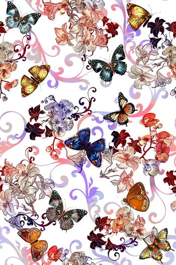 394278-优雅兰花蝴蝶手绘渐变欧式花纹秋冬羽