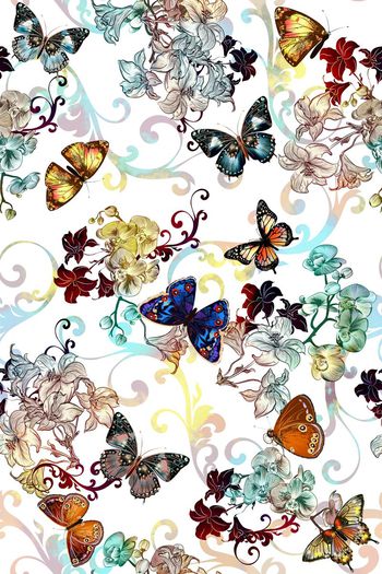 394279-优雅兰花蝴蝶手绘渐变欧式花纹秋冬羽