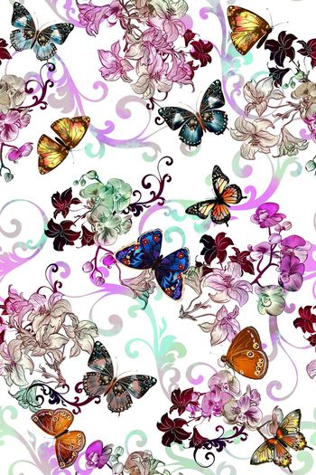 394280-优雅兰花蝴蝶手绘渐变欧式花纹秋冬羽