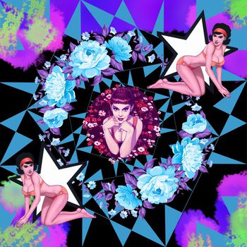 394310-夜女郎时尚几何图案花卉手绘涂鸦色块