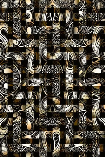 394631-欧式几何编织格子金编佩斯利花纹腰果