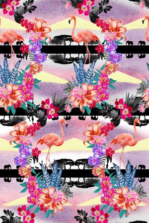 热带花卉印花华亿平台图片