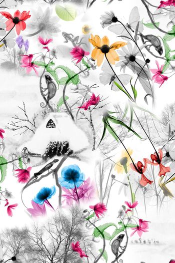 395025-黑白景观动物花卉