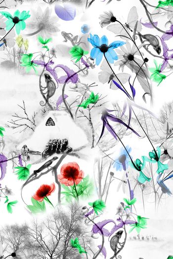 395028-黑白景观动物花卉