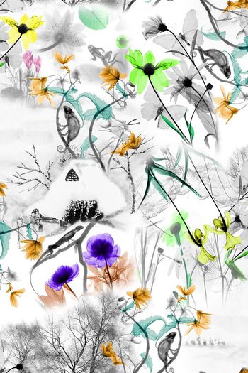 395029-黑白景观动物花卉