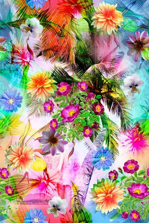热带花卉印花华亿平台图片