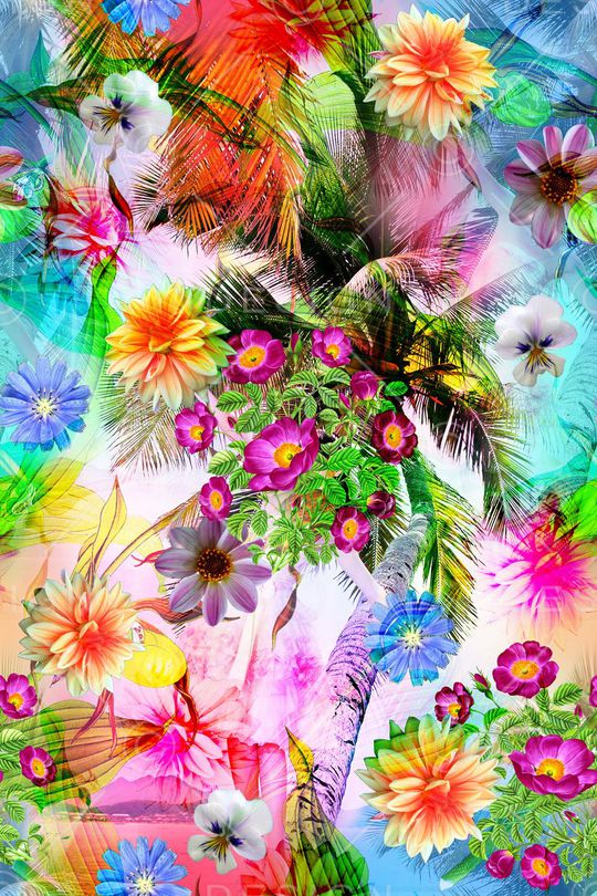热带花卉印花华亿平台图片