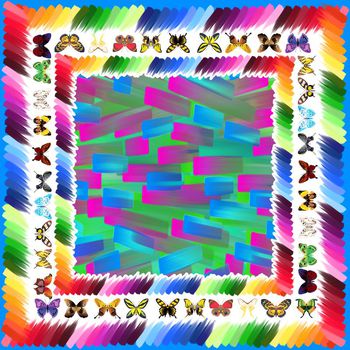 395275-纯手绘抽象派油画笔触色块撞色蝴蝶方