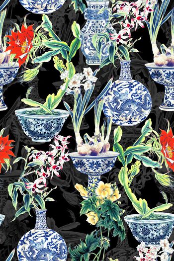 395561-复古国宝青花瓷花瓶花卉艺术插花女装