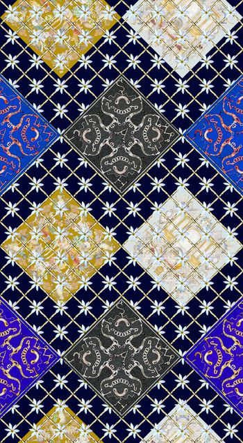 396142-格子小碎花方巾抽象组合