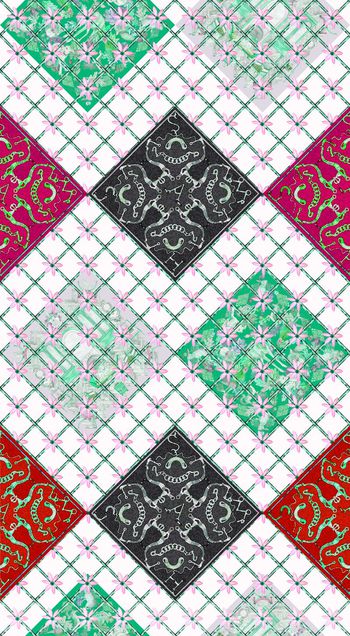 396143-格子小碎花方巾抽象组合