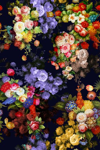 396285-欧式宫廷风油画古典花卉羽绒服打底裤