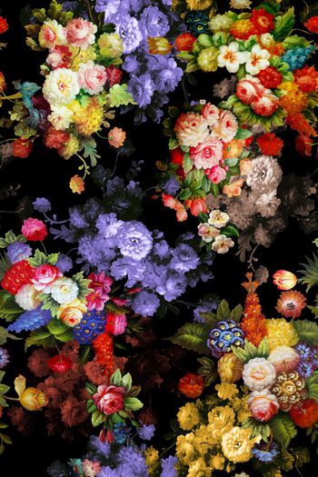 396286-欧式宫廷风油画古典花卉羽绒服打底裤