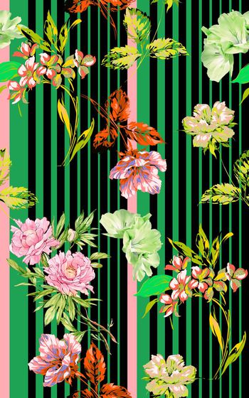 396449-抽象条纹 花卉水彩大牌