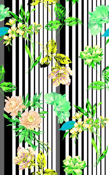396451-抽象条纹 花卉水彩大牌