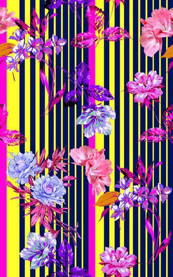 396452-抽象条纹 花卉水彩大牌