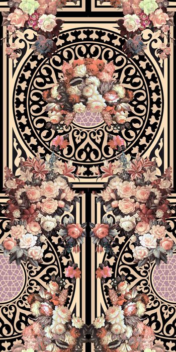 396543-欧式宫廷风复古欧式几何图腾油画花卉