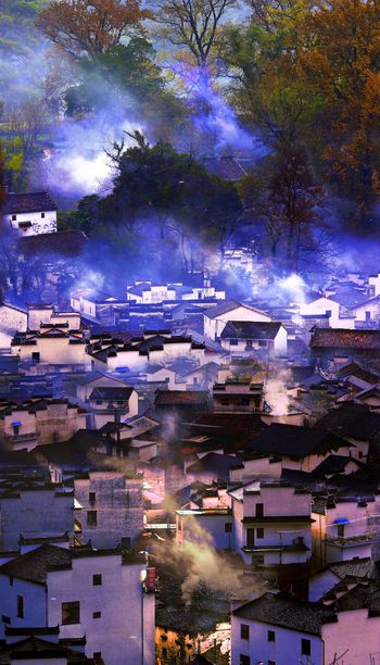 396642-中国风景婺源民居图案布艺女装男装软
