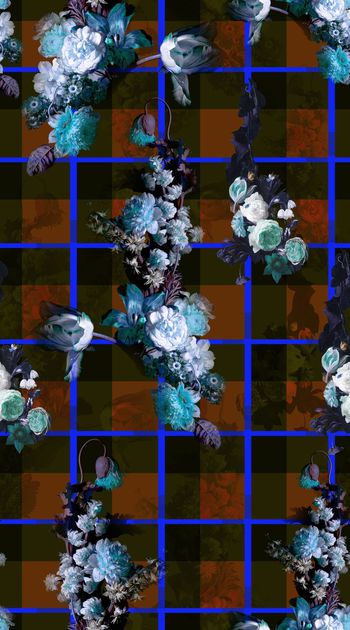 396817-透视经典格纹花卉 服装