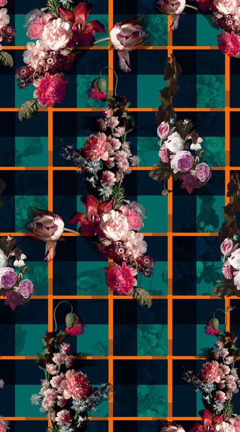 396818-透视经典格纹花卉 服装